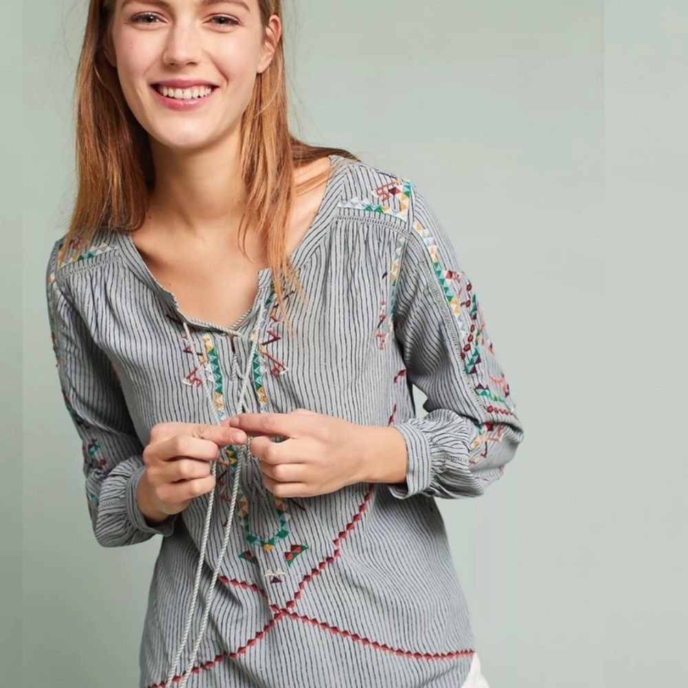Akemi + Kin Almira Embroidered Striped Blouse size 4